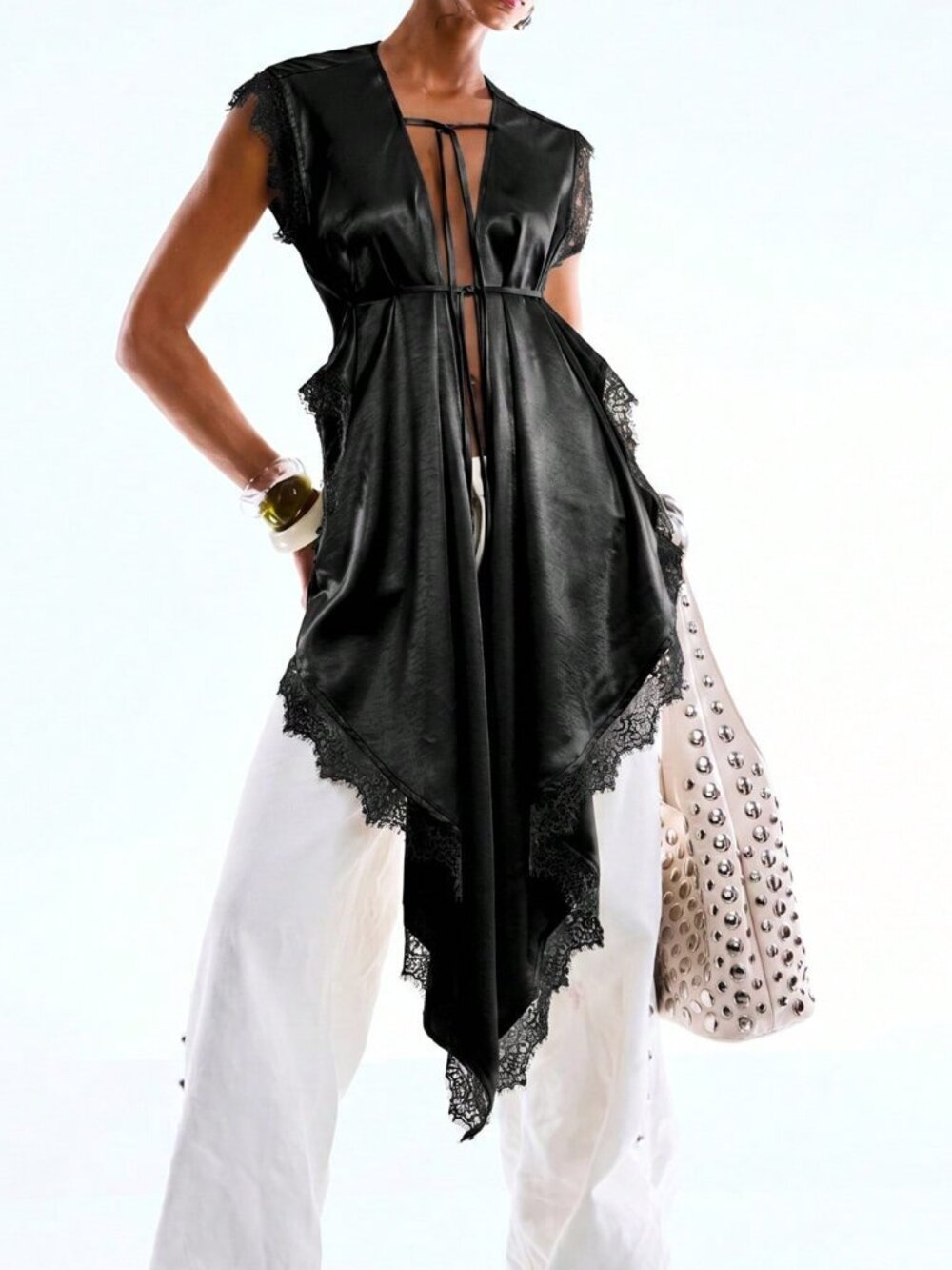 Black Sexy Women's Minimalist Deep V Sleeveless Top - Picture 5 of 8
